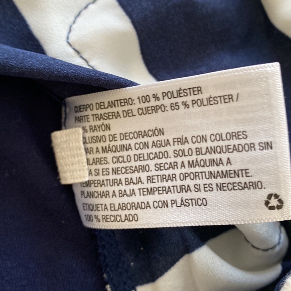 Sleeveless Tunic striped top. Navy blue, cream and Coral. Embroidered bottom - Picture 7 of 11